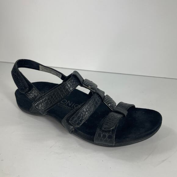Vionic Sandals Flat Strappy Sz 6 Womens Open Toe Flat Comfort Black - Picture 11 of 14